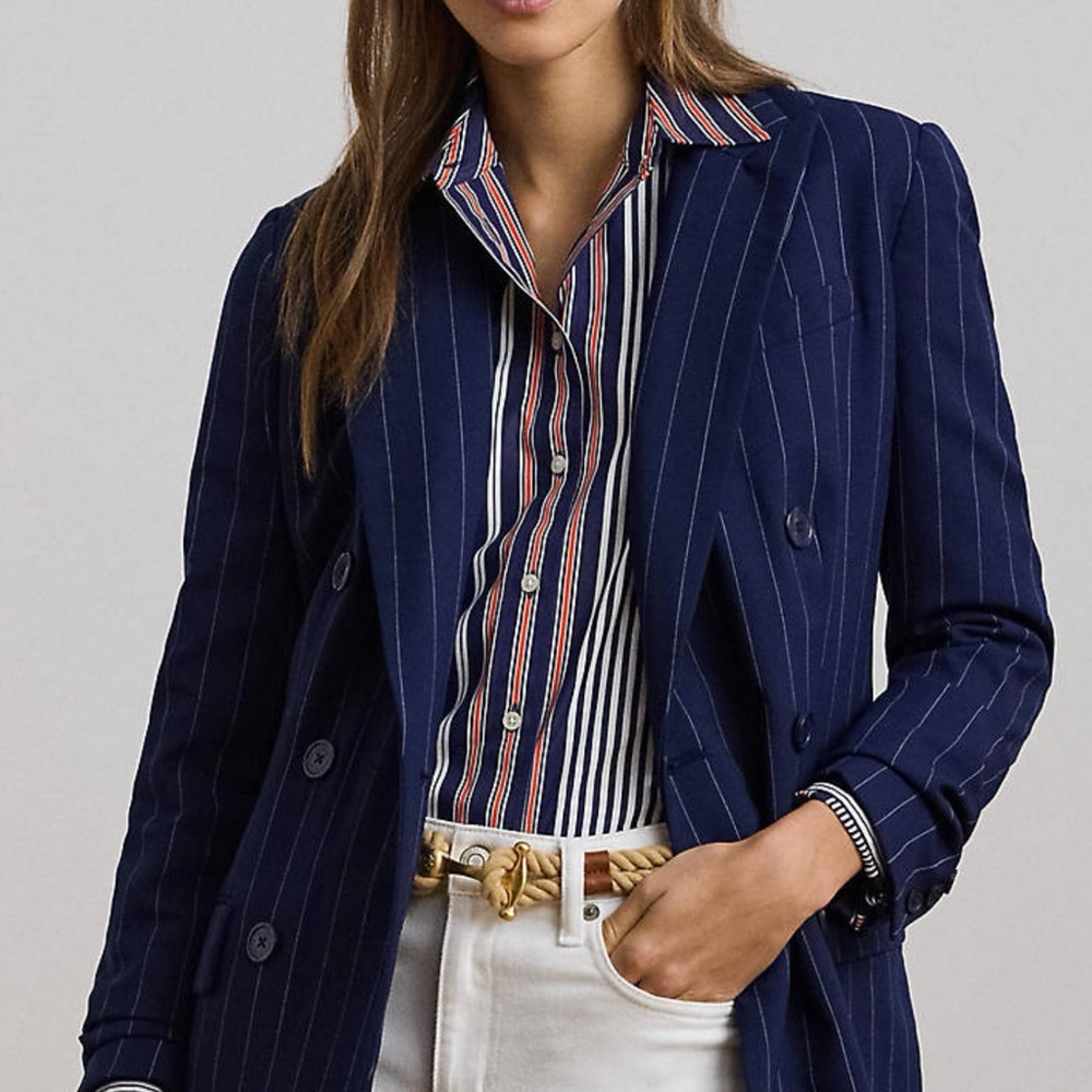 Ralph Lauren Blue and White Blazer Suit Jacket
